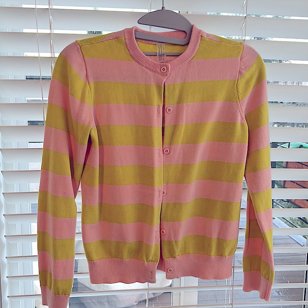 Girls cardigan, pink and chartreuse, Primary brand